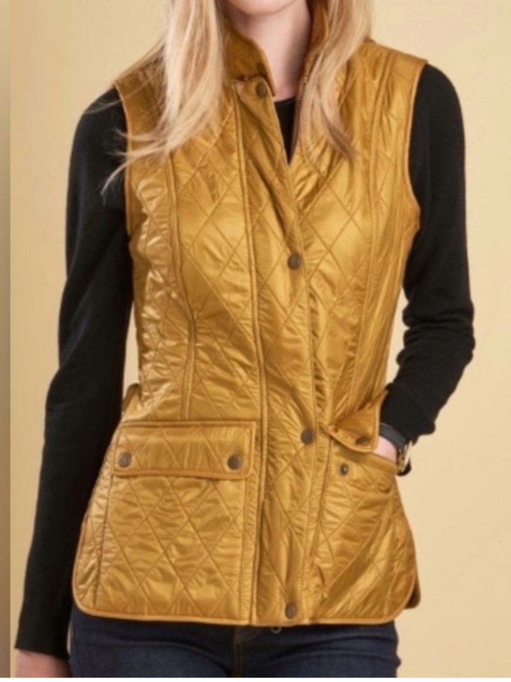 BARBOUR WOMENS WRAY GILET QUILTED VEST MUSTARD YELLOW 8 NEW TAGS